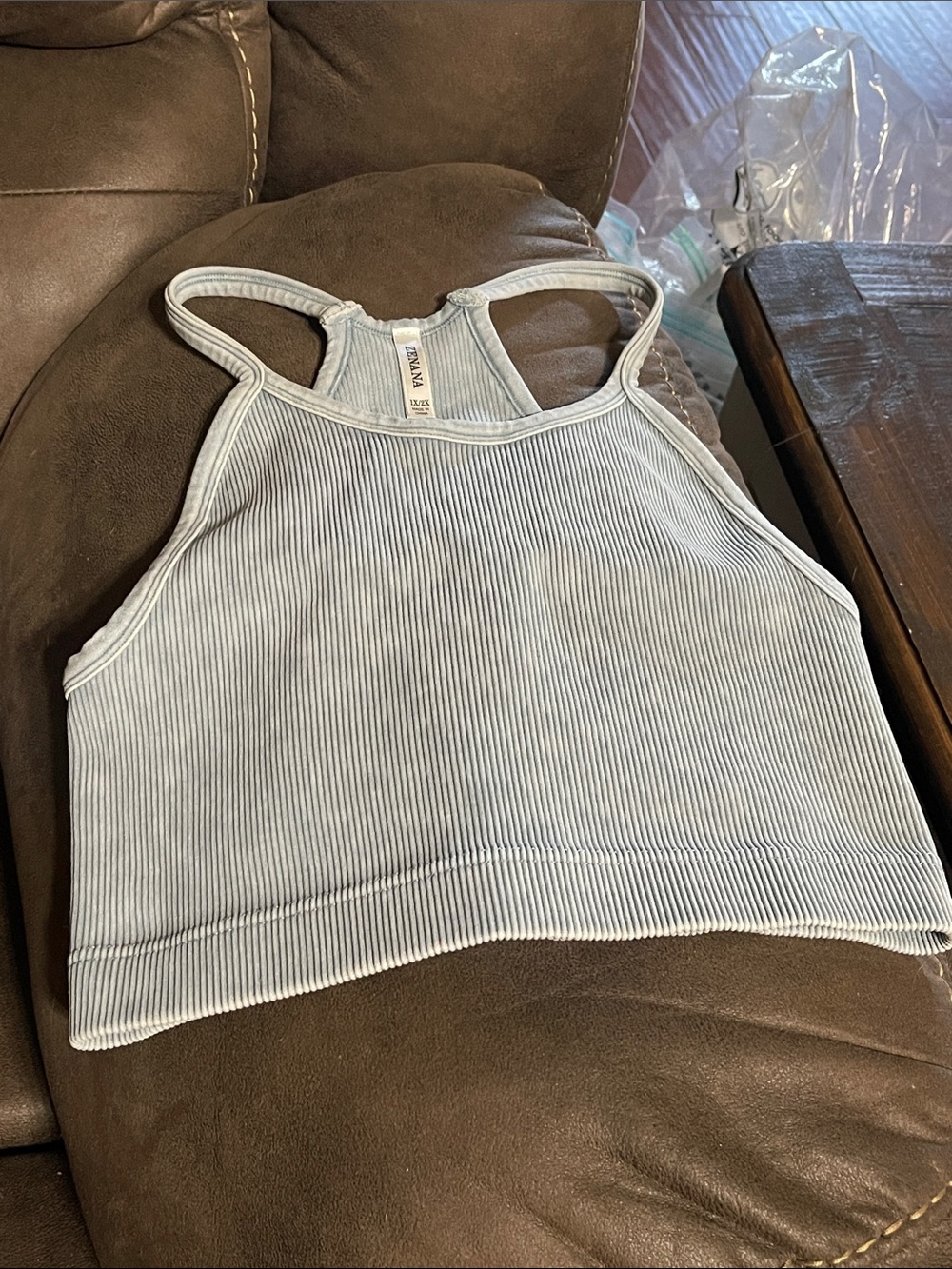 Zenana Outfitters Light Blue Ribbed Racerback Sports bra